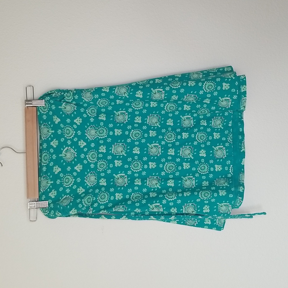 Patagonia Lithia Knit Skirt Ruched With Tie Organic Cotton Green Medallion